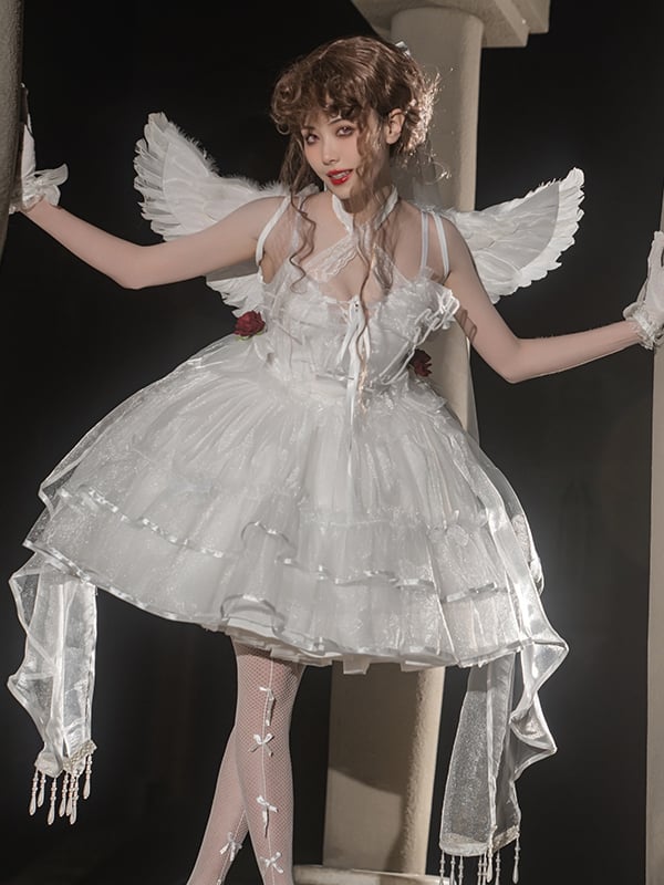 Plus Size Friendly Seven Deadly Sins Halter Neck Sweetheart Neckline Tiered Skirt and Flounce Hem Lolita JSK