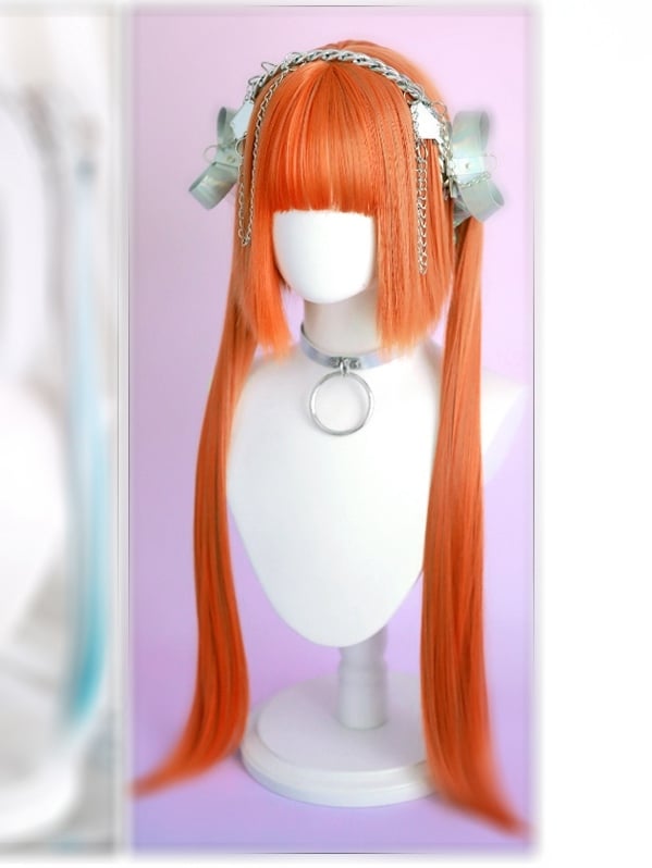Orange Chin Bob Cut Wig with Ponytail and Braids Jaw Clips