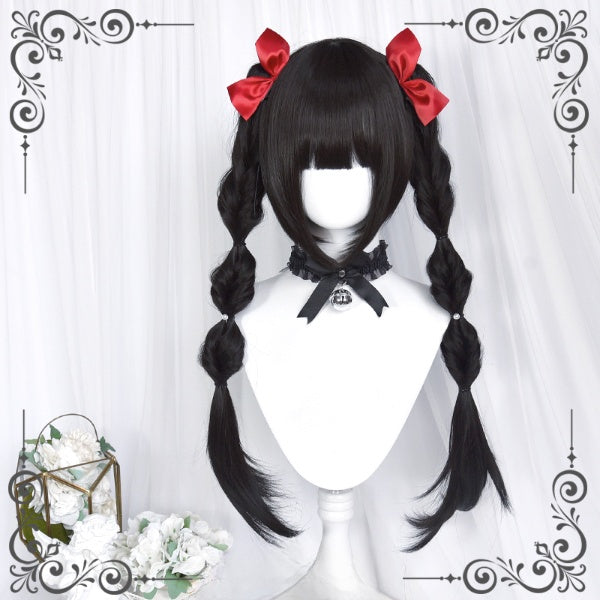 3 Color Options Short Wig with a Pair of Ponytails