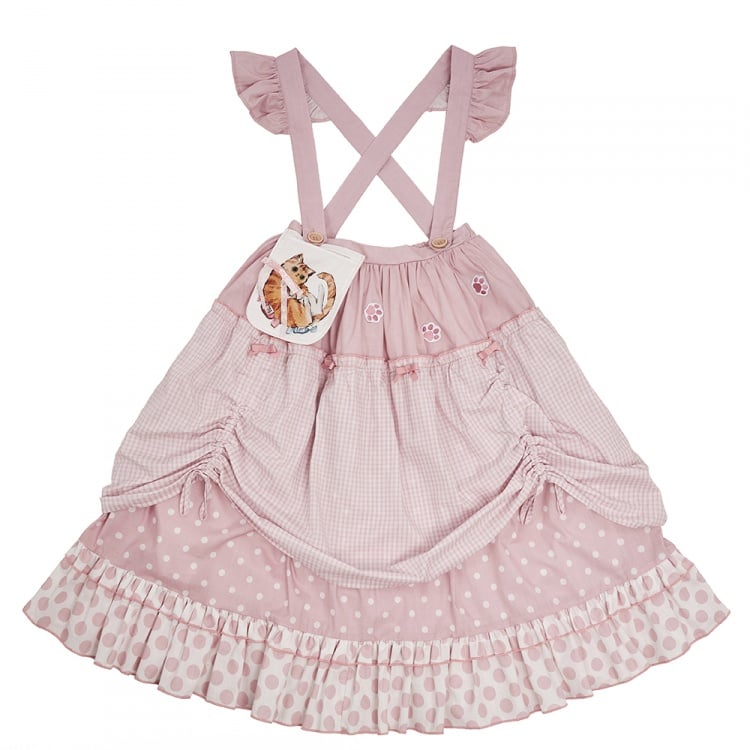 Pink / Blue Polka-dot Overalls Drawstring Hem