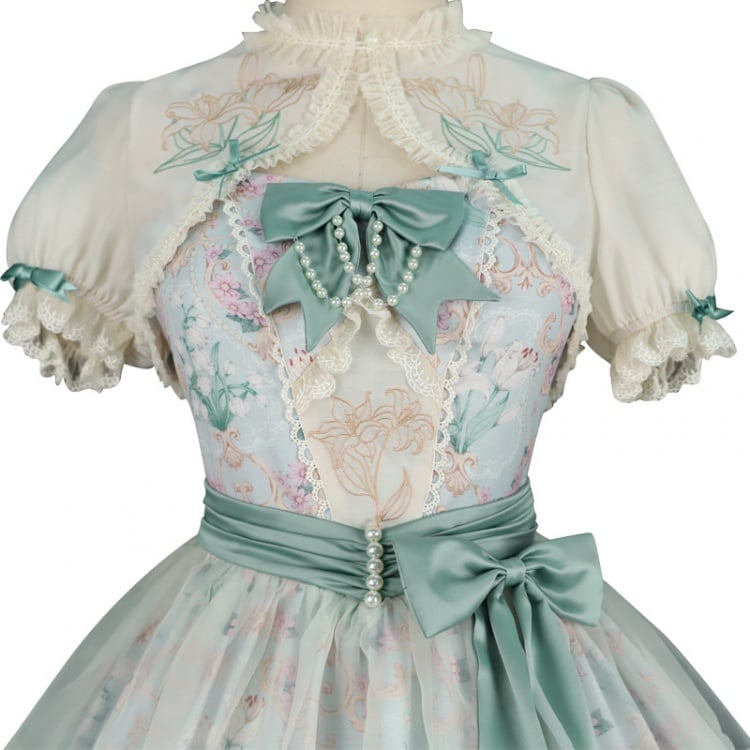 Lily of the Valley Floral Print Bowknot Details Lolita JSK