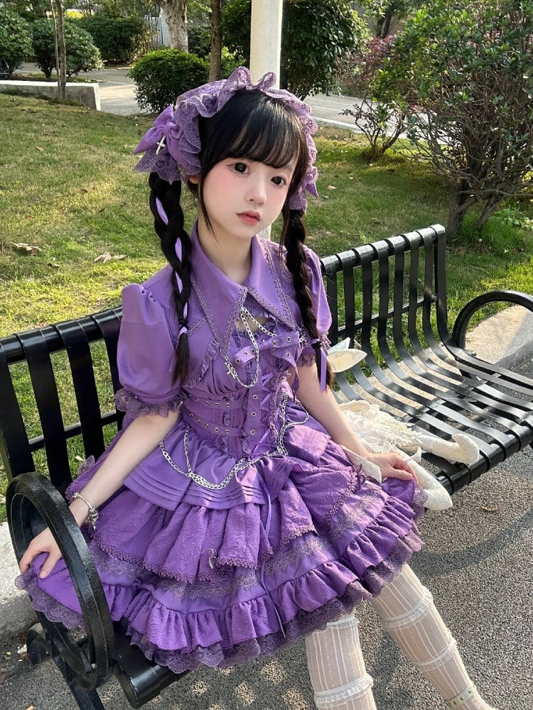 Purple Punk Goth Short Jumper Skirt Adjustable Criss-cross Straps Waist