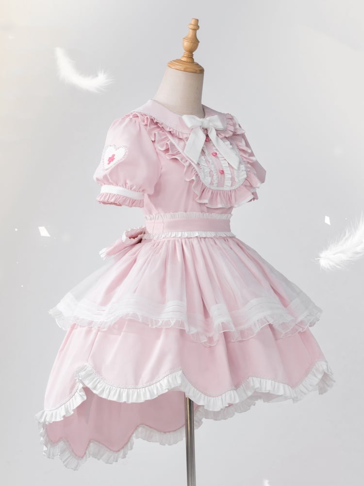 Pink High-low Scalloped Edge Skirt Sweet Maid One Piece