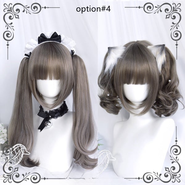 4 Options Flax Gray Short Wig with Removable Ponytails Wig