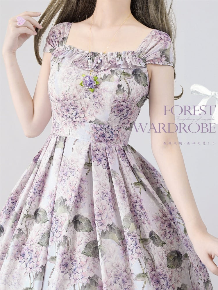 Purple Hydrangea Print Jumper Skirt Spring Summer Dress