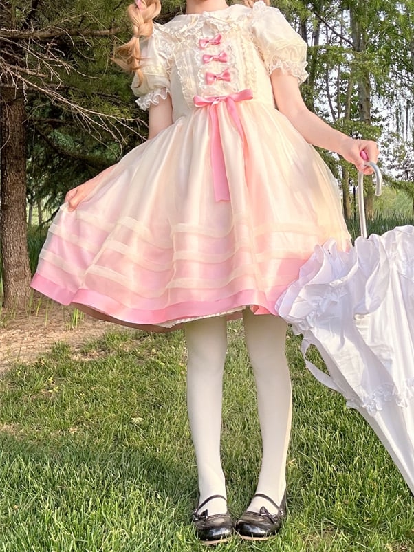 Pink Bowknot Details High Waist Jumper Skirt