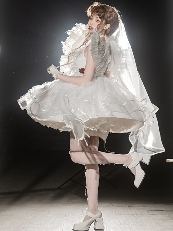 Plus Size Friendly Seven Deadly Sins Halter Neck Sweetheart Neckline Tiered Skirt and Flounce Hem Lolita JSK