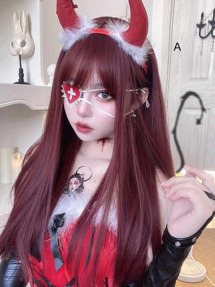 Straight Waist Length Red Synthetic Wig