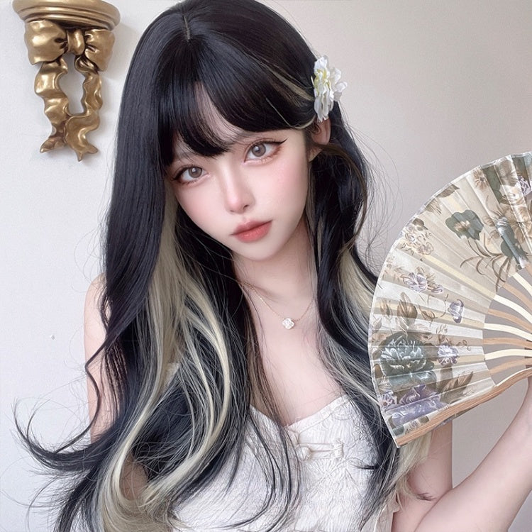 Highlight Hair Color Wavy Black-Yellow Lolita Synthetic Wig