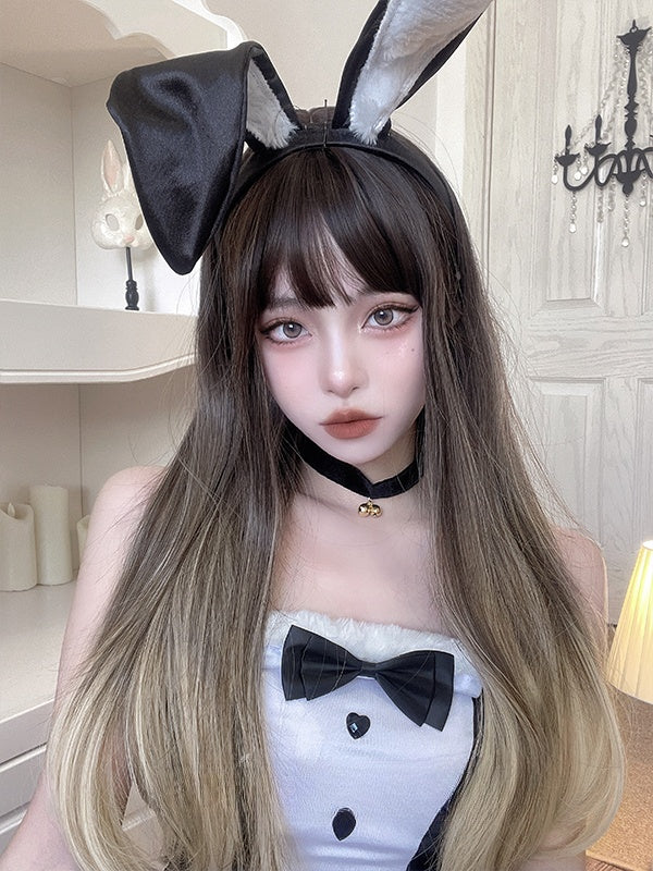 Straight Ombre Hair Color Dark Brown to Golden Synthetic Wig