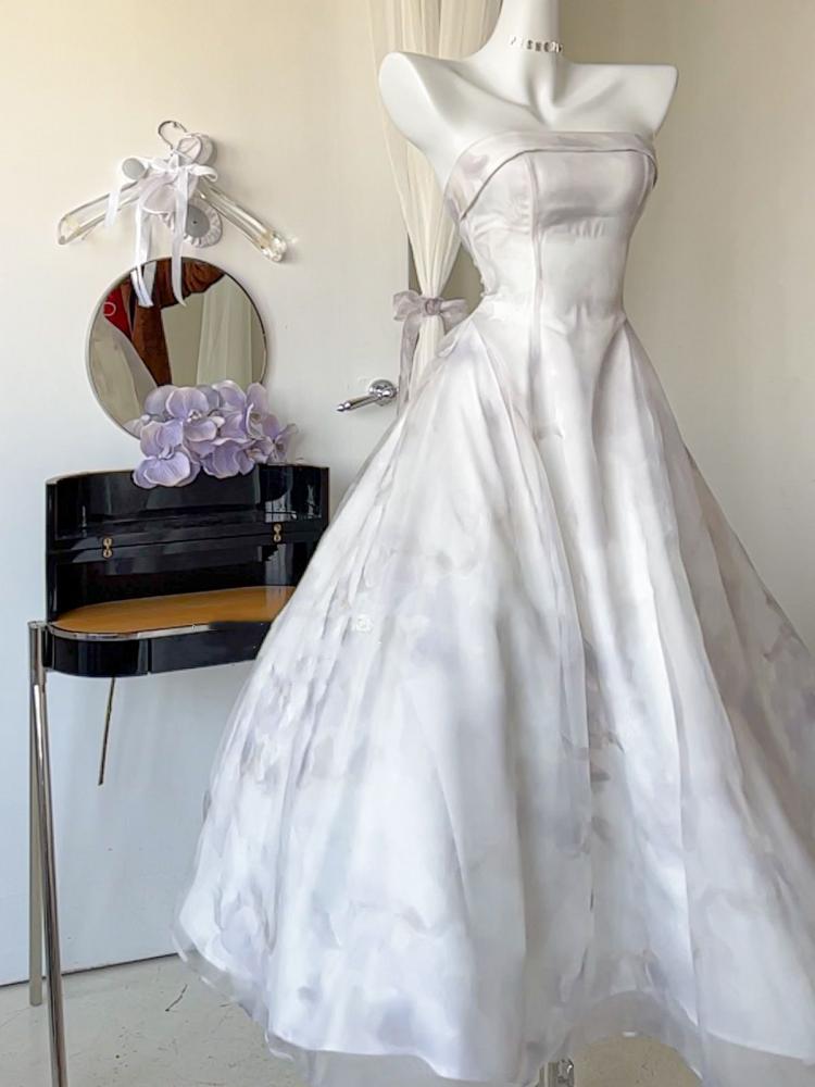 Light Purple Lace-up Detail Strapless Jumper Skirt