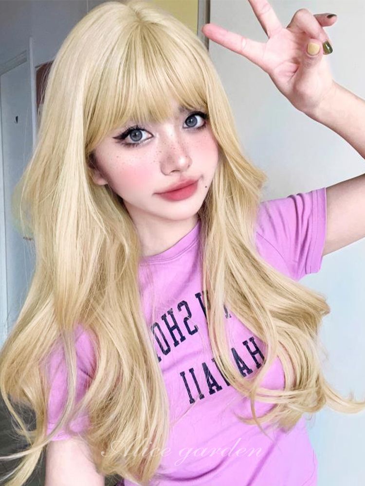 Waist Length Wavy Milk Tea Golden Synthetic Wig