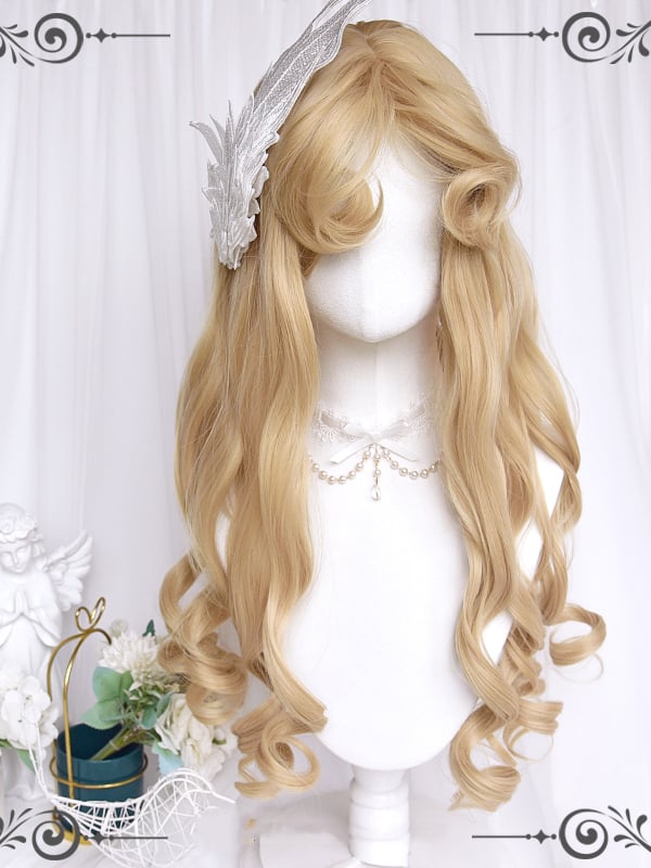 Waist Length Bright Moon Gold / Brown Wavy Synthetic Wig