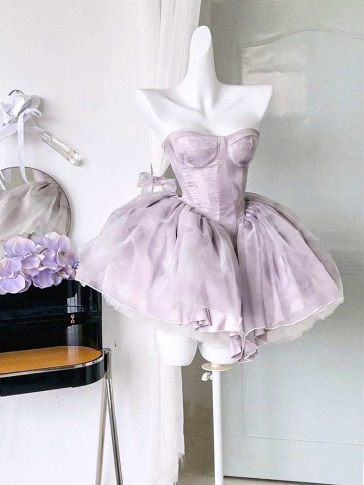 Iris Purple Basque Waist Strapless Ballet Dress