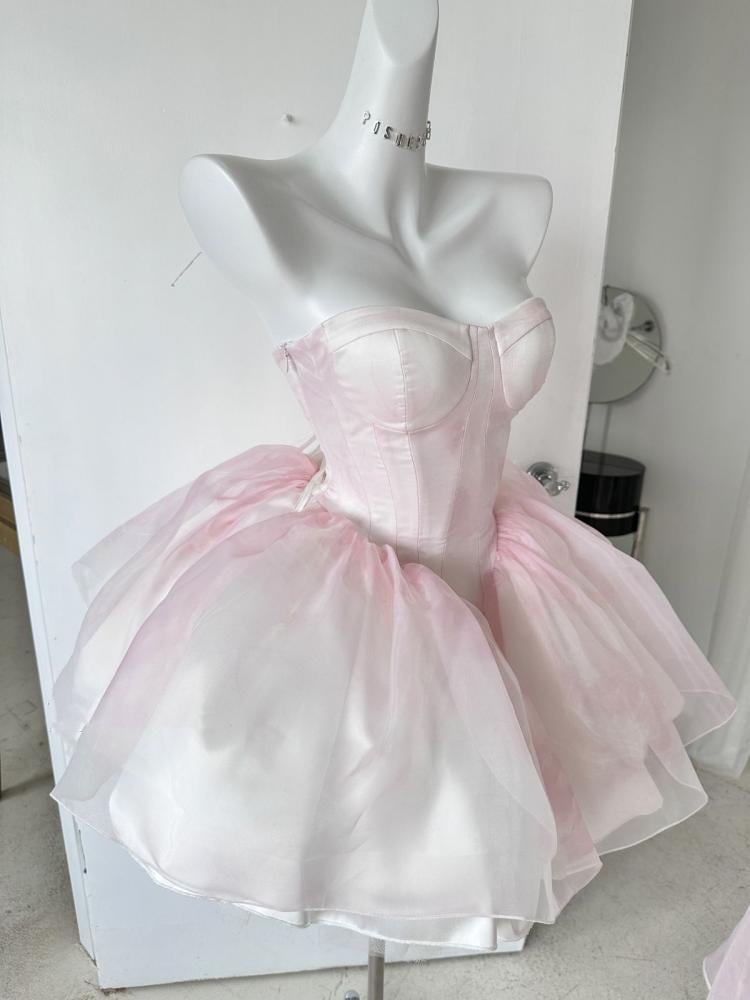 Light Pink Ombre Basque Waist Ballet Corset Dress Princess Birthday Dress