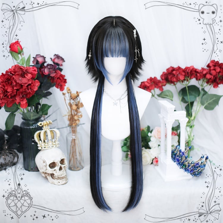 Red / Blue Highlight Straight Ouji Short Wig