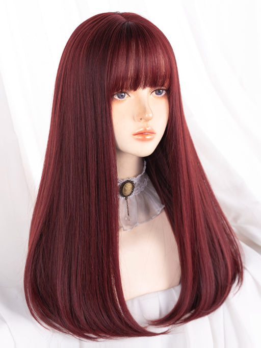 Rose Red Long Straight Synthetic Wig