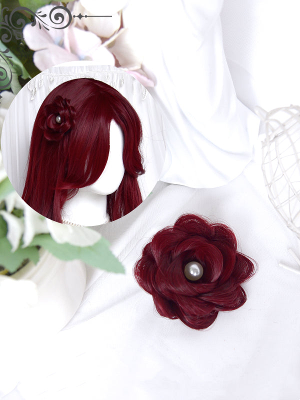 Wine Red Floral Synthetic Hair Clip