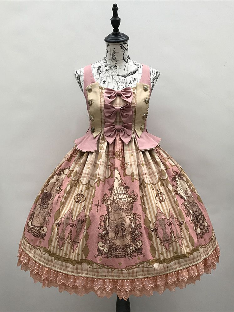 Pink Nutcracker Fantasy Night Print Bowknot Detail Jumper Skirt