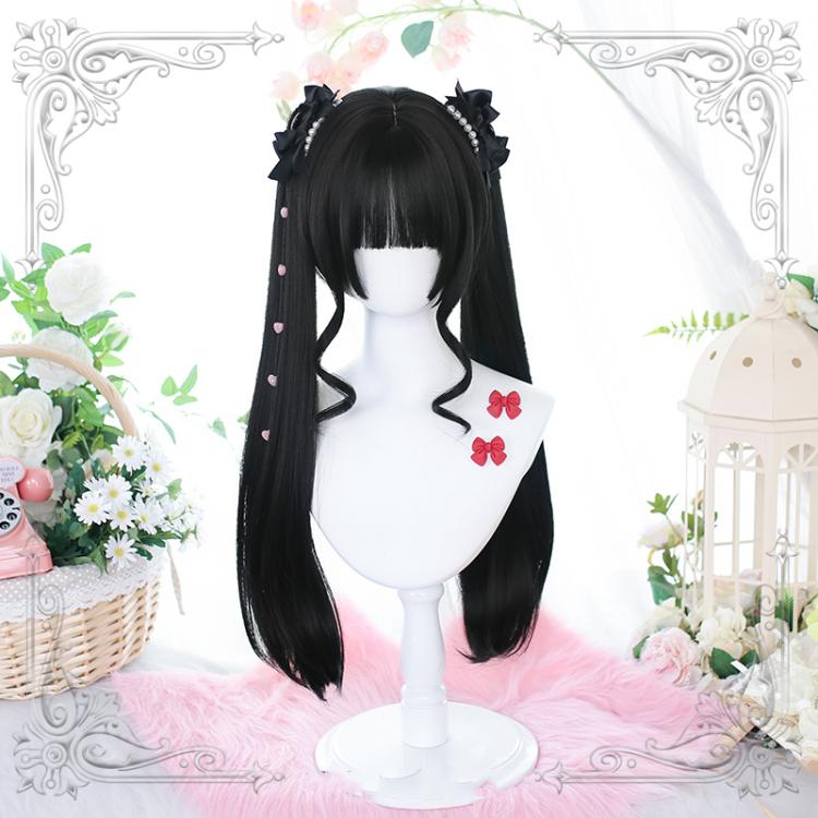 Permanent Machinery Black / Dark Brown Hime Cut Lolita Short Wig with Double Ponytails