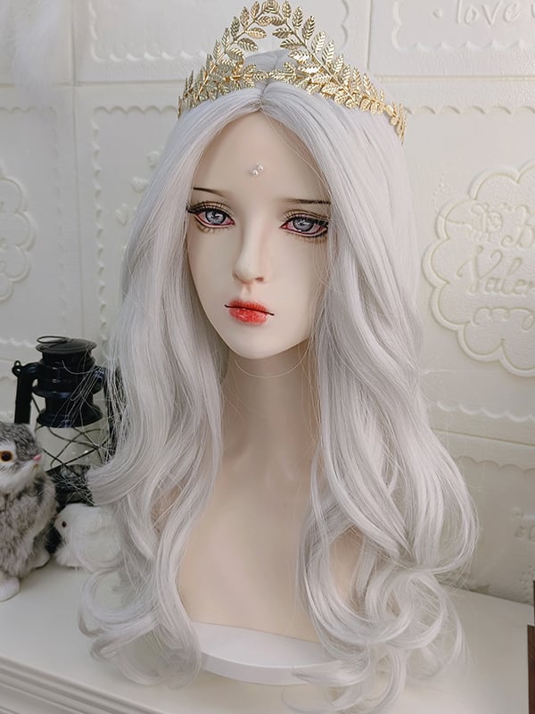 Natural Parting Long Wavy Synthetic Wig Wine Red/Silver White/Blonde