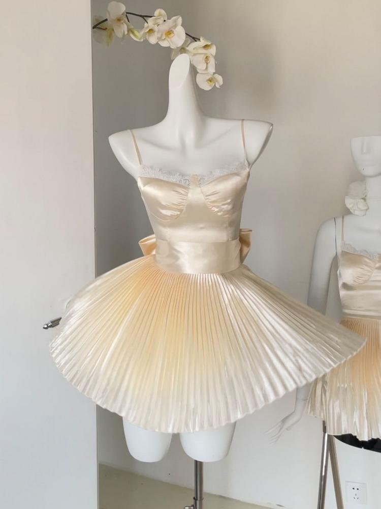 Platinum Satin Balletcore Pleated Jumper Skirt