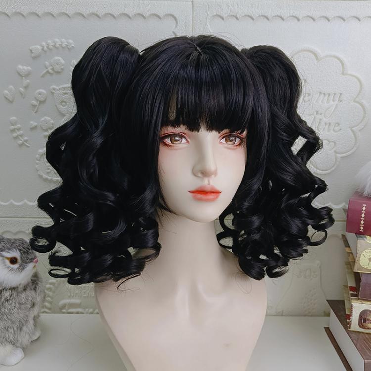 Pink/Black/Brown/Light Gold Wavy Chin Length Synthetic Wig with Double Ponytails