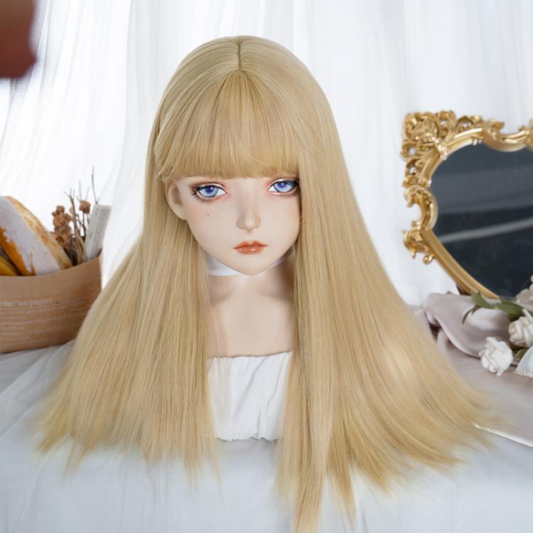 Straight Gold / Pink-Purple Synthetic Wig