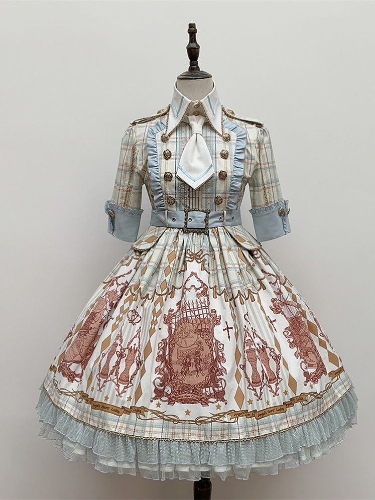 Sax Nutcracker Fantasy Night Print Ruffle Trim Middle Sleeves Dress OP