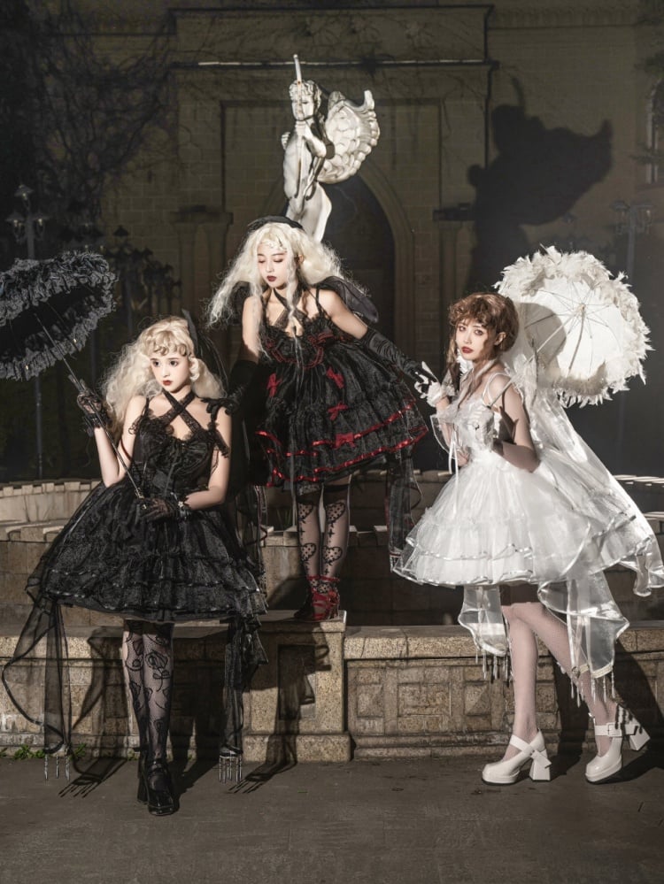 Plus Size Friendly Seven Deadly Sins Halter Neck Sweetheart Neckline Tiered Skirt and Flounce Hem Lolita JSK