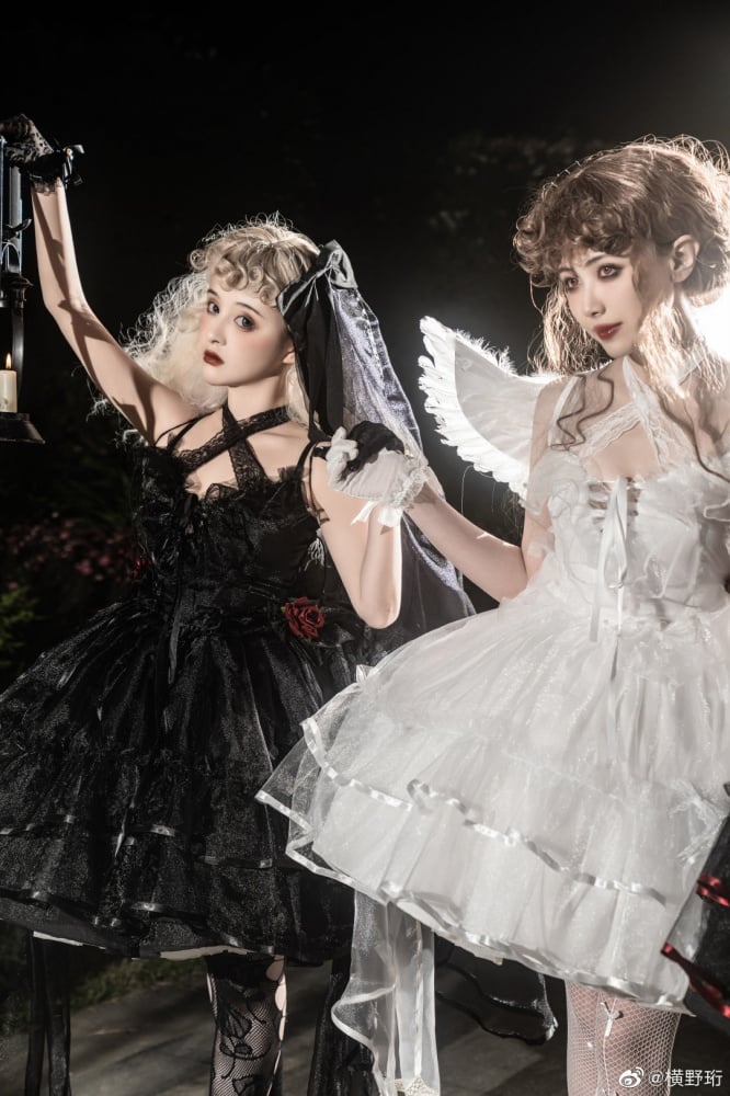 Plus Size Friendly Seven Deadly Sins Halter Neck Sweetheart Neckline Tiered Skirt and Flounce Hem Lolita JSK