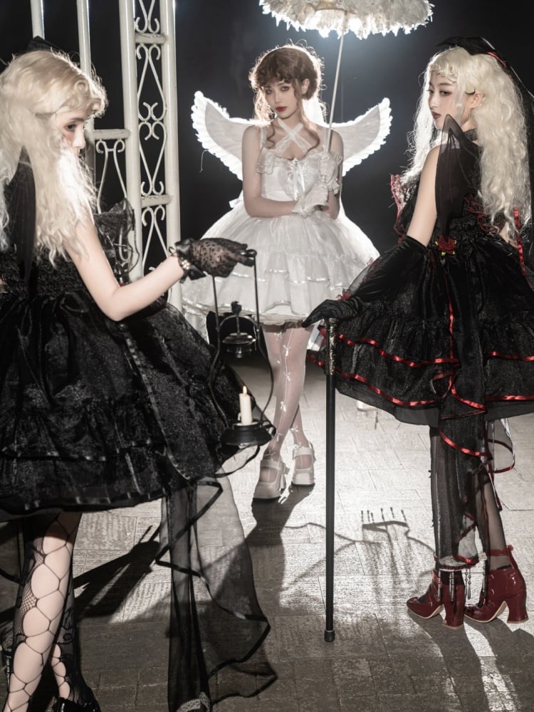 Plus Size Friendly Seven Deadly Sins Halter Neck Sweetheart Neckline Tiered Skirt and Flounce Hem Lolita JSK