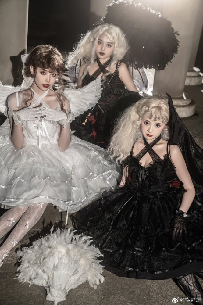 Plus Size Friendly Seven Deadly Sins Halter Neck Sweetheart Neckline Tiered Skirt and Flounce Hem Lolita JSK