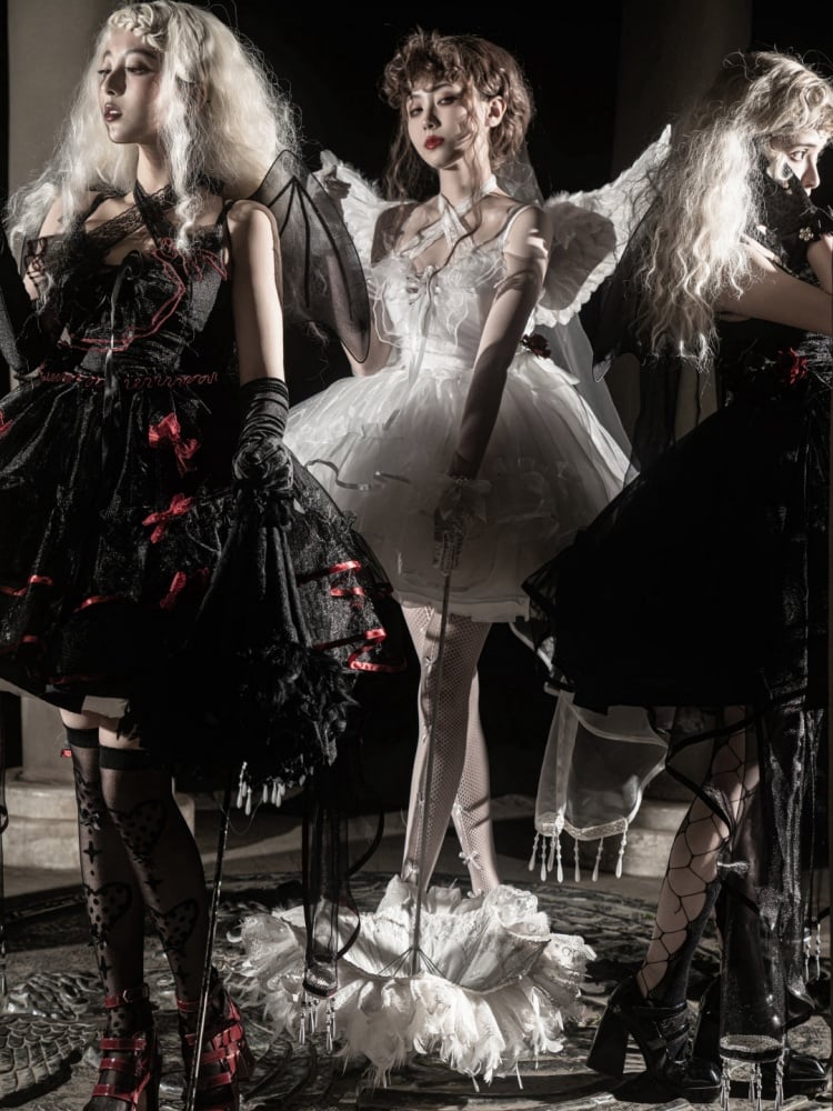 Plus Size Friendly Seven Deadly Sins Halter Neck Sweetheart Neckline Tiered Skirt and Flounce Hem Lolita JSK