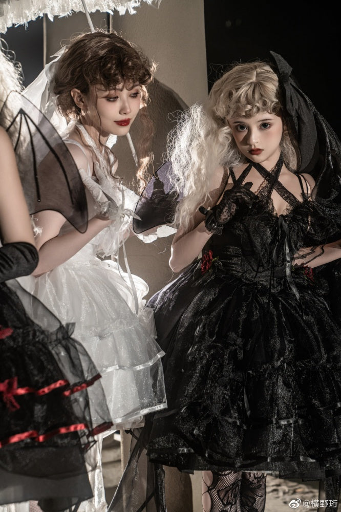 Plus Size Friendly Seven Deadly Sins Halter Neck Sweetheart Neckline Tiered Skirt and Flounce Hem Lolita JSK