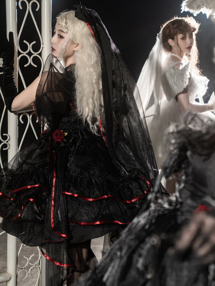 Plus Size Friendly Seven Deadly Sins Halter Neck Sweetheart Neckline Tiered Skirt and Flounce Hem Lolita JSK