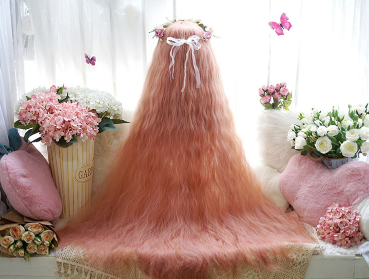 Hip Length Curly Spring Sakura Pink Synthetic Wig