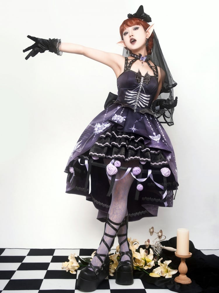 Purple High-low Skirt Halter Neck Gothic Jumper Skirt