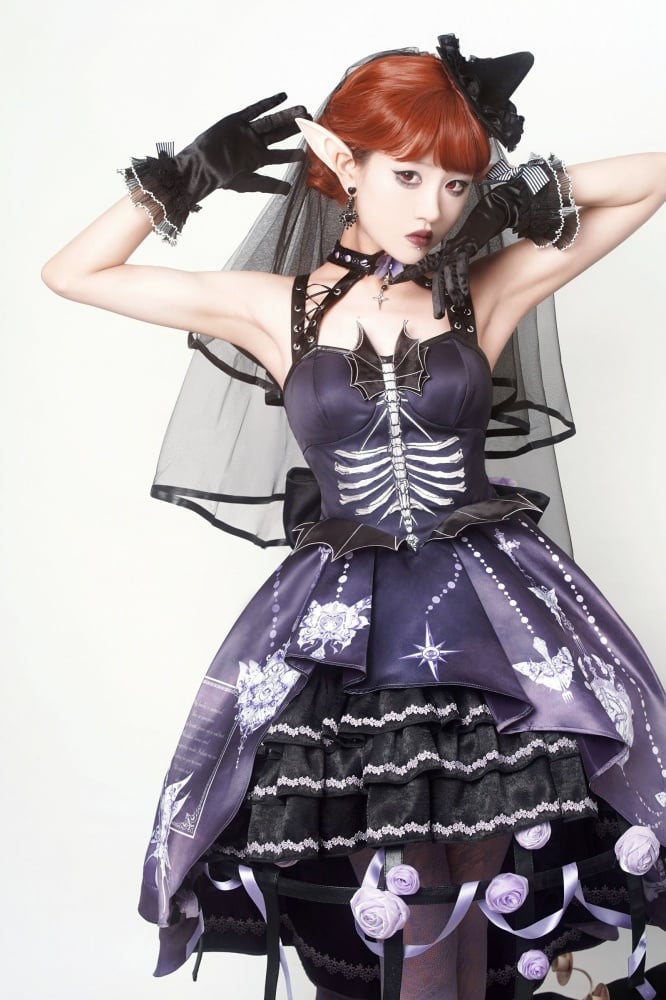 Purple High-low Skirt Halter Neck Gothic Jumper Skirt