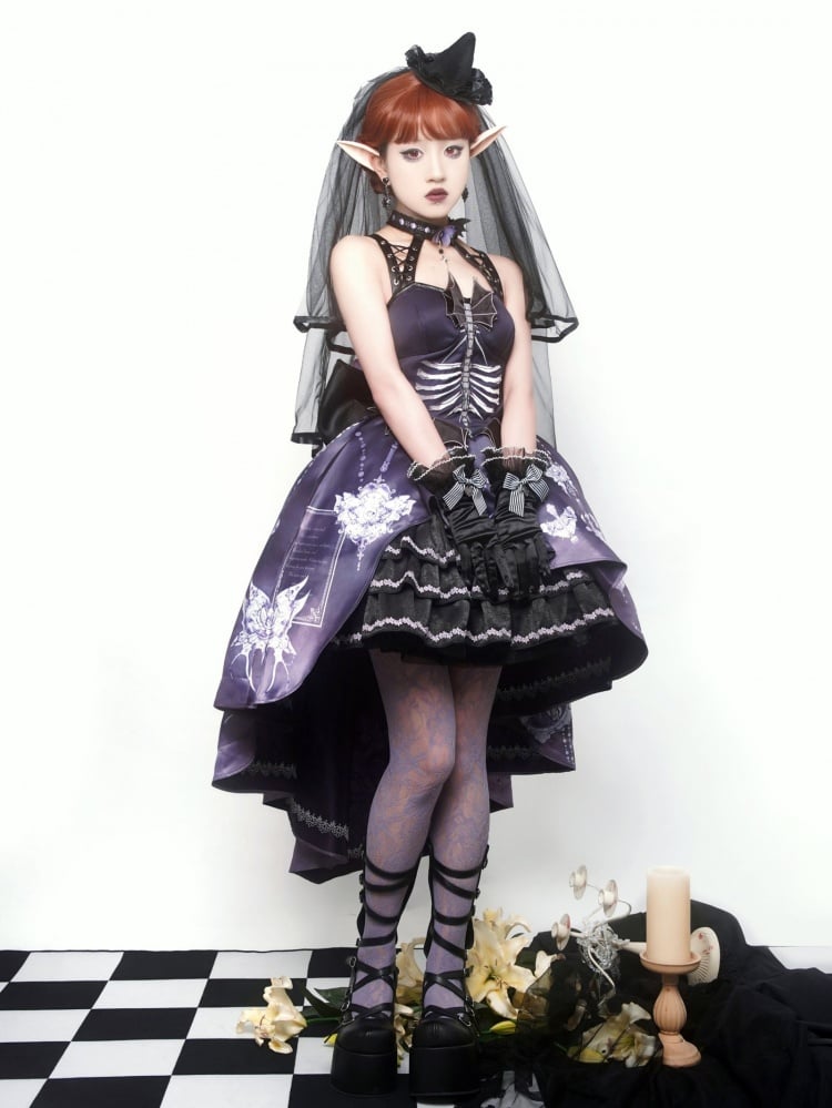 Purple High-low Skirt Halter Neck Gothic Jumper Skirt