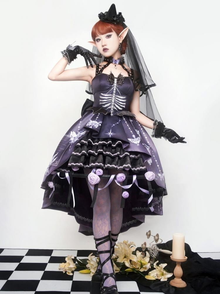 Purple High-low Skirt Halter Neck Gothic Jumper Skirt