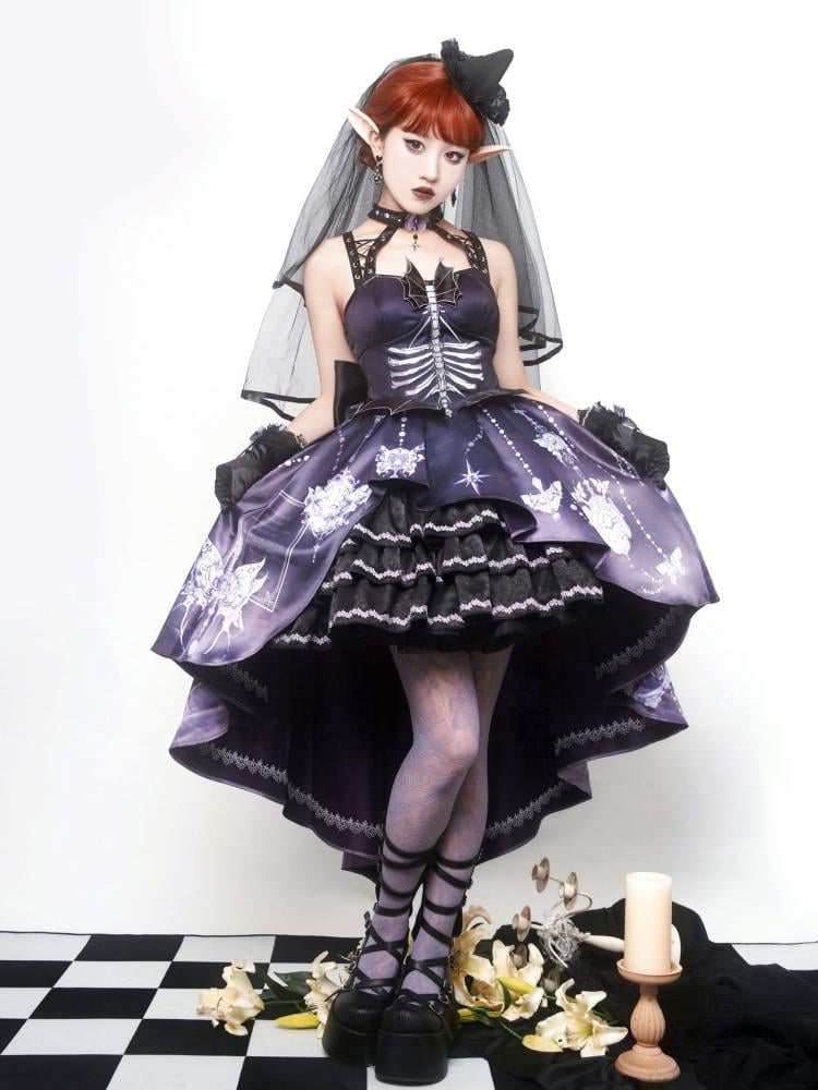 Purple High-low Skirt Halter Neck Gothic Jumper Skirt
