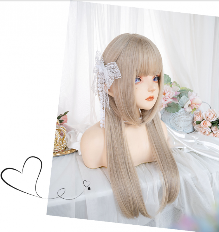 Waist Length Straight Princess Cut Ash Blonde Synthetic Wig