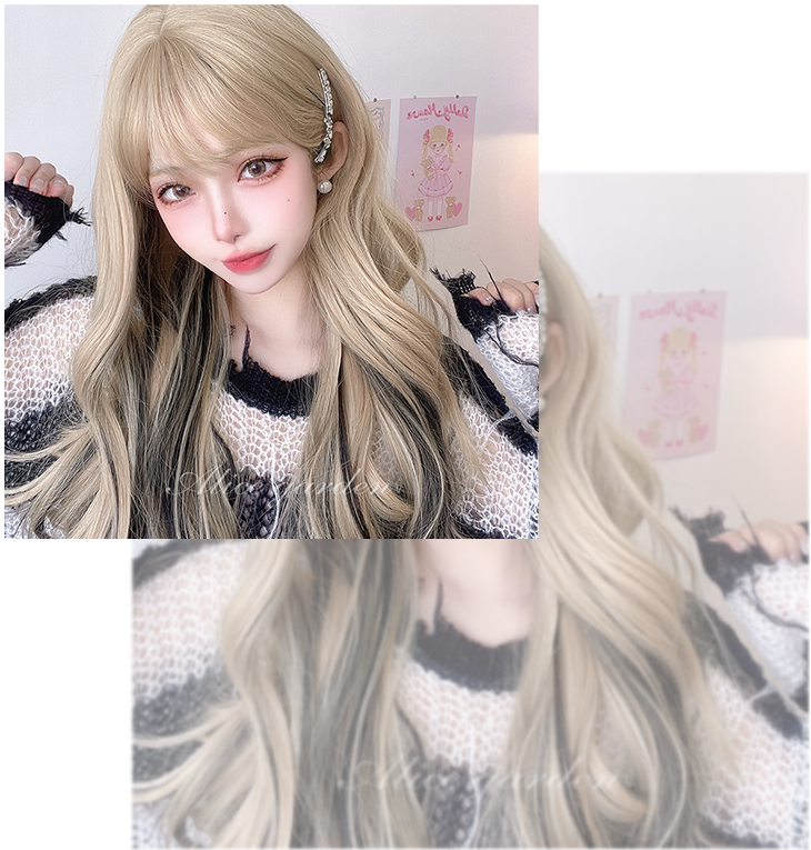 Waist Length Wavy Blonde Black Highlight Hair Color Synthetic Wig
