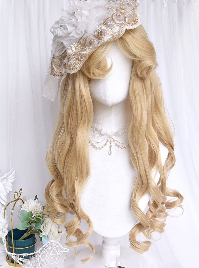 Waist Length Bright Moon Gold / Brown Wavy Synthetic Wig
