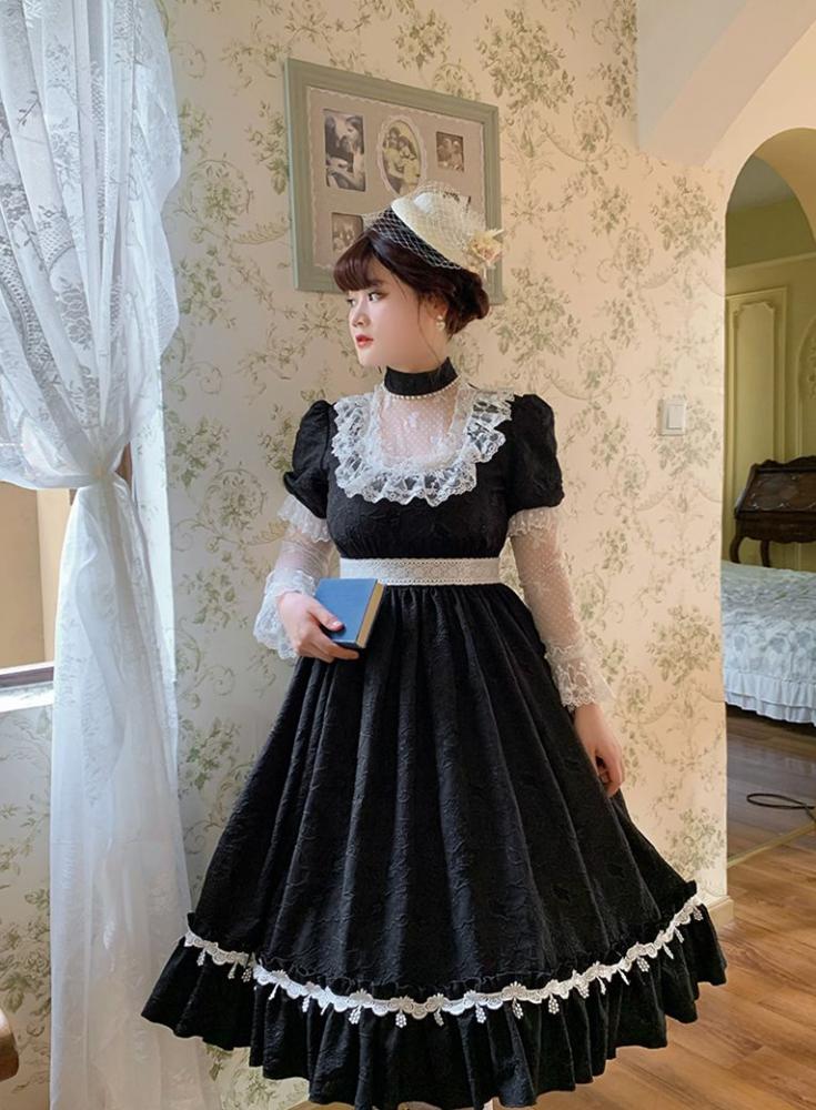 Neckline Flounce Hem Skirt Long Sleeves One Piece