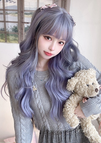 Waist Length Wavy Dusty Blue / Dusty Purple Lolita Synthetic Wig