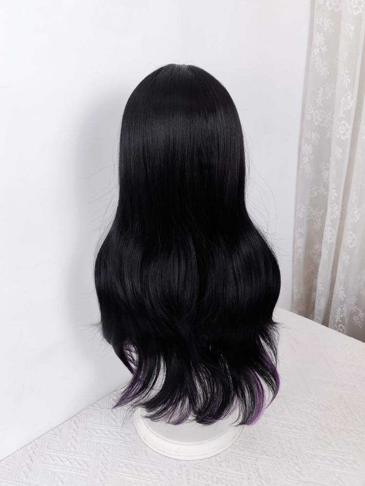 Jirai Kei Purple Highlight Black Long Wavy Synthetic Wig