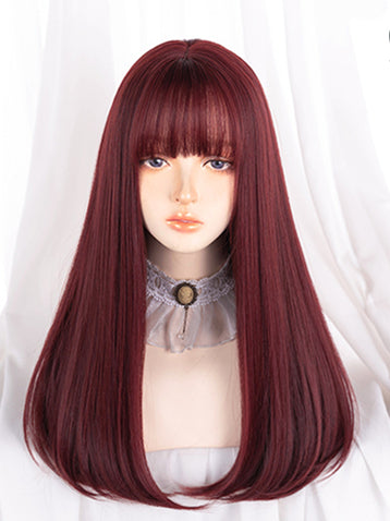Rose Red Long Straight Synthetic Wig