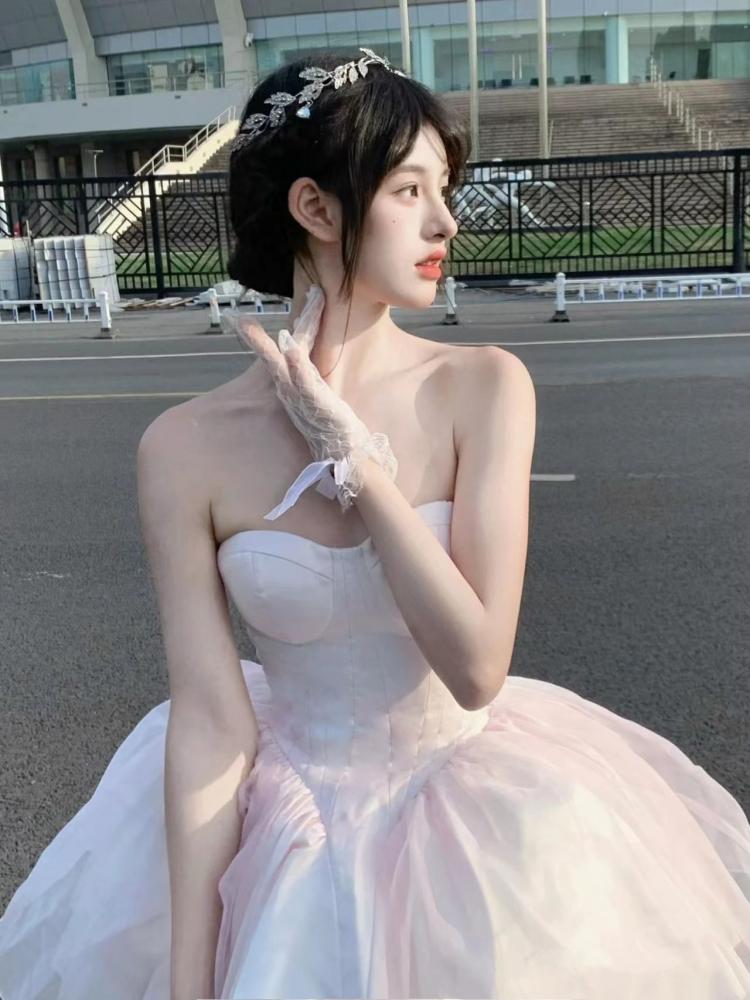 Light Pink Ombre Basque Waist Ballet Corset Dress Princess Birthday Dress